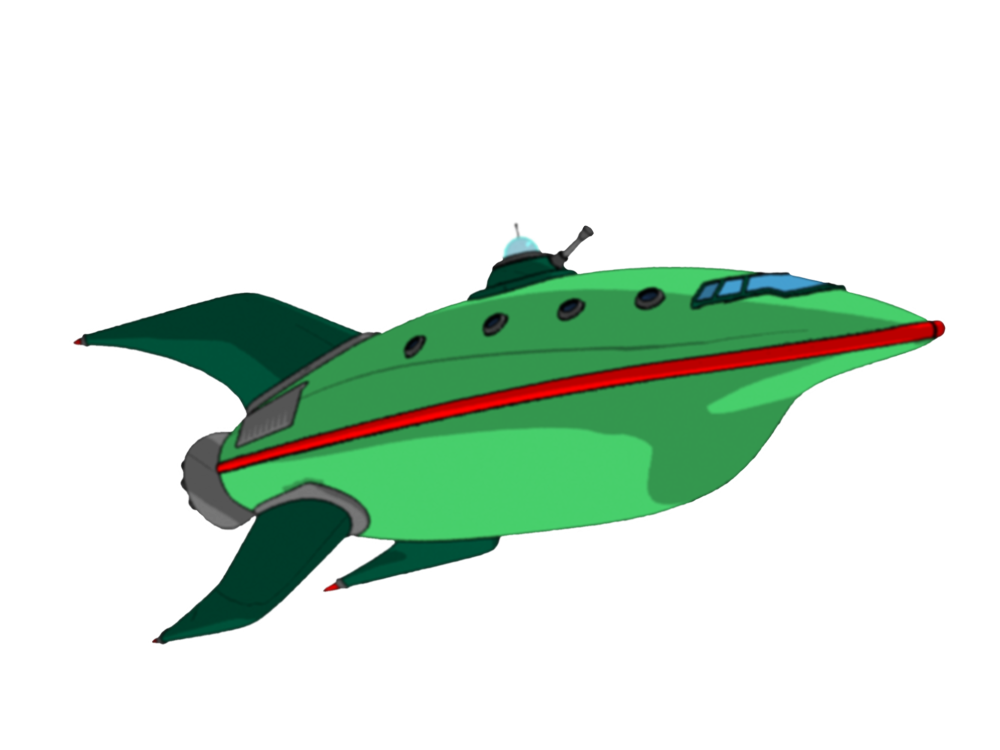 The green Planet Express delivery ship from Futurama